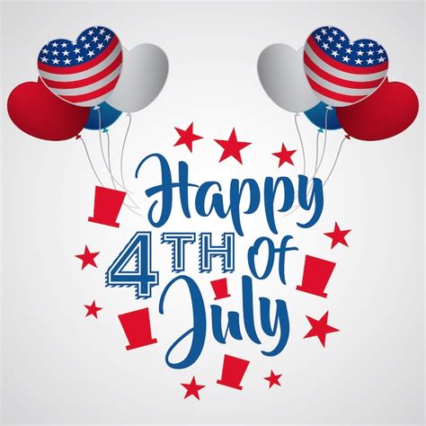 Premium Vector Happy Fourth Of July Text With Heart Balloon