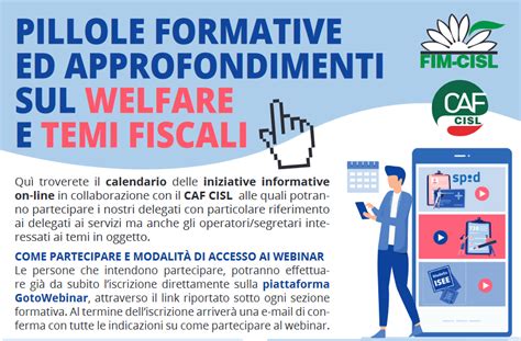 Iniziano I Webinar Informativi Caf Cisl E Fim Cisl Tutto Quello Che C