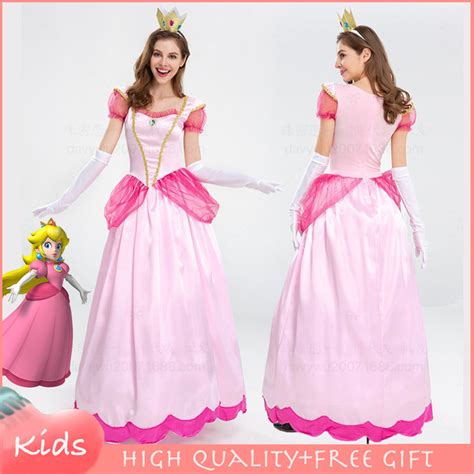 Princess Peach Pink Dress For Woman Super Mario Halloween Cosplay