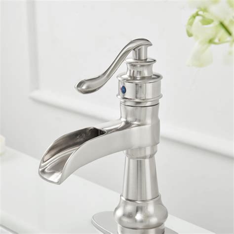 Bwe Brushed Nickel Single Hole 1 Handle Waterfall Bathroom Sink Faucet With Drain And Deck Plate