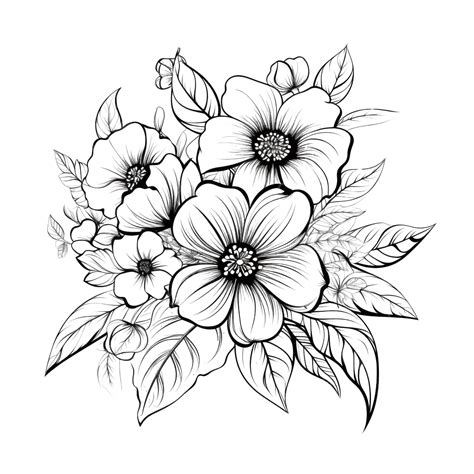 Arte De Linha Floral Png Floral Contorno Flores Silvestres Png