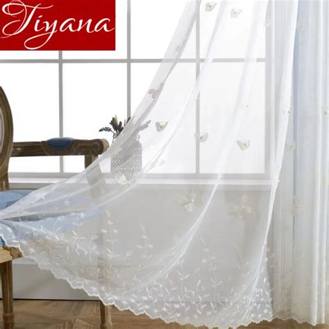 White Curtains Butterfly Pearls Embroidered Voile Curtains Window