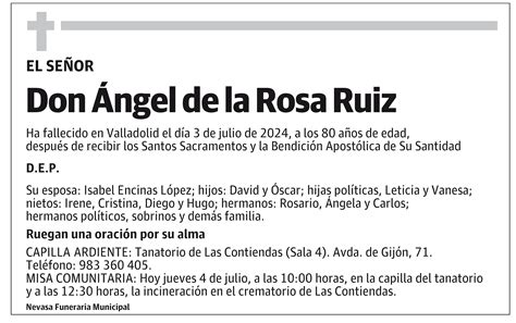 Ángel de la Rosa Ruiz Esquela El Norte de Castilla