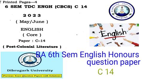 Ba Th Sem English Honours Question Paper C Dibrugarh University