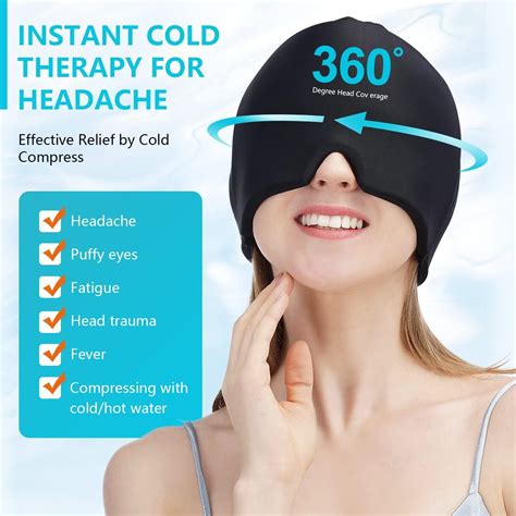 Kinsco Migraine Relief Cap Cold Hot Compress For Headache Relief Swelling Cooling Eye Mask