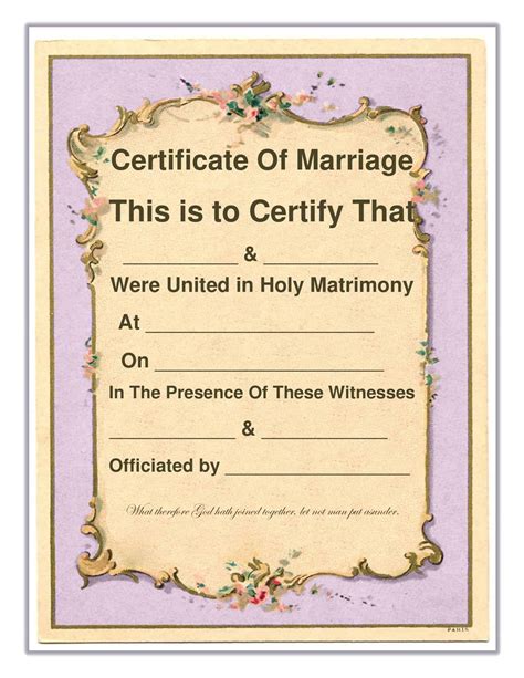 Printable Fake Marriage Certificate Template