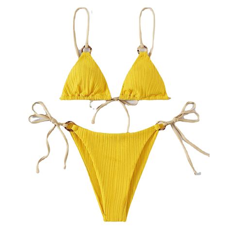 Pcs Set Summer Bikini Set Pure Colors Lace Up Padded Bikini Set Hoop