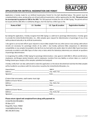 Fillable Online Application For Aritifical Insemination Sire Permit Fax