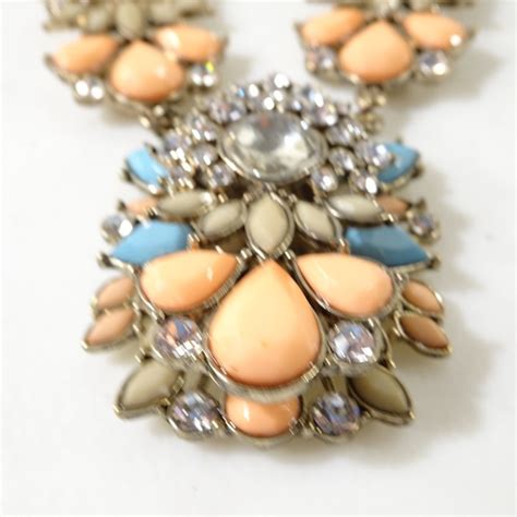 12500 Jewelry Lee Angel Peach Turq Cabochon Crystal Necklace Nwt