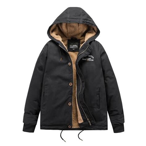 Blouson homme doublé polaire à capuche épais chaud noir INSFITY