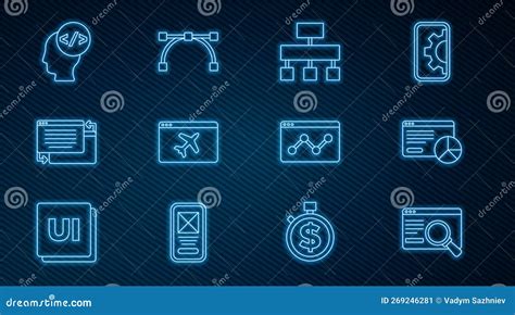 Set Line Ui Or Ux Design Website Statistic Site Map Template Front