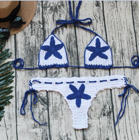 Hot Summer Handmade Women Swimwear Crochet Beach Swimsuit Knitted Star