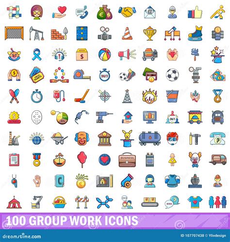 Iconos Fijados Estilo Del Trabajo De Grupo De La Historieta