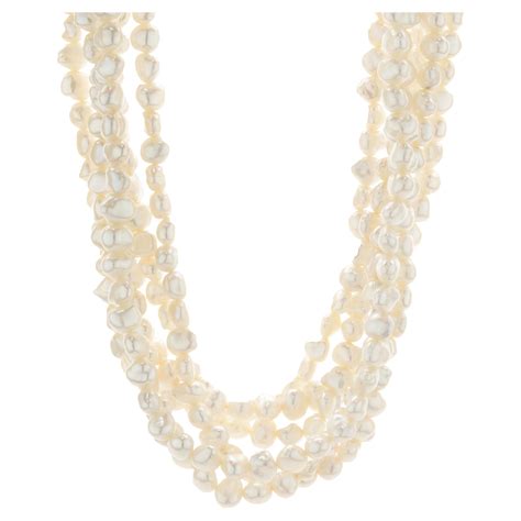 Baroque Seed Pearl Triple Strand Necklace With Karat Yellow Gold