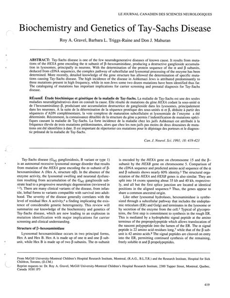 (PDF) Genetics and biochemistry of Tay–Sachs disease