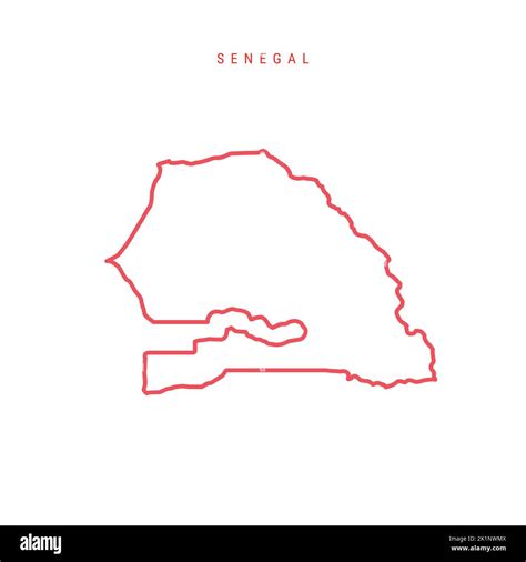 Senegal Editable Outline Map Senegalese Red Border Country Name