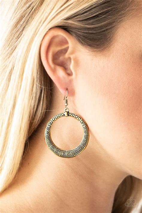 Paparazzi Earring ~ Mayan Mantra Brass Paparazzi Jewelry Online