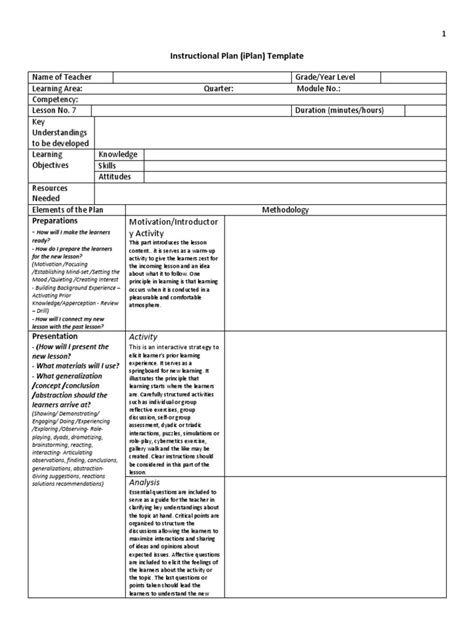 Lesson Plan Template Pdf Lesson Plan Educational Assessment