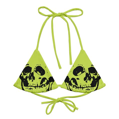 Skull Lime Black String Bikini Top Momento Mori Y2K Zombie Apocalypse Grunge Gothic Goth Edgy
