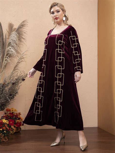 Maroon Elegant Long Sleeve Velvet Geometric Tunic Slight Stretch Spring