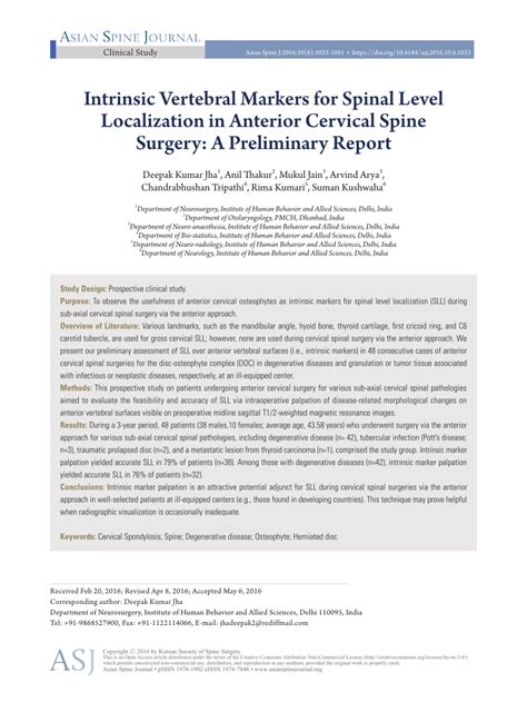 Pdf Intrinsic Markers Of Cervical Spine Asian Spine Journal Asian Spine Journal Intrinsic