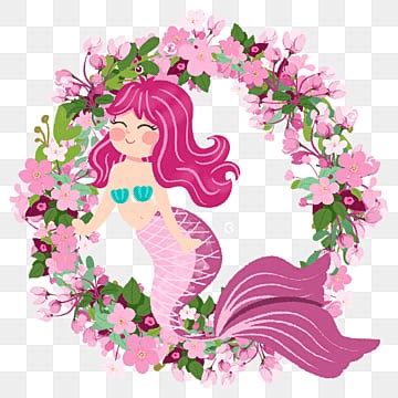 Pink Mermaid PNG Transparent Pink Cartoon Mermaid Wreath Blue