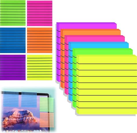 300 Sheets Sticky Notestransparent Lined Sticky Notes Bright 6 Colors