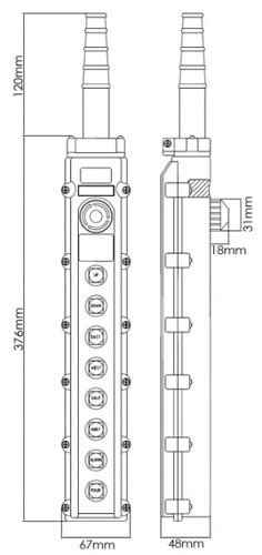 JBV Equipamentos Industriais Botoeira Pendente 9 Botões 1 Stop