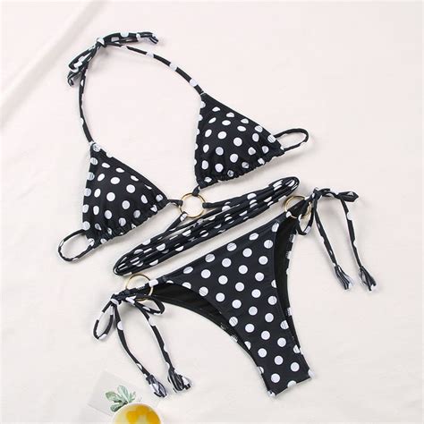 Sun Imperial Black Polka Dot Wrap Around String Triangle Bikini Top
