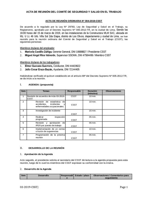 Acta De Comite De Seguridad Apuntes De Seguridad E Ingenier A De