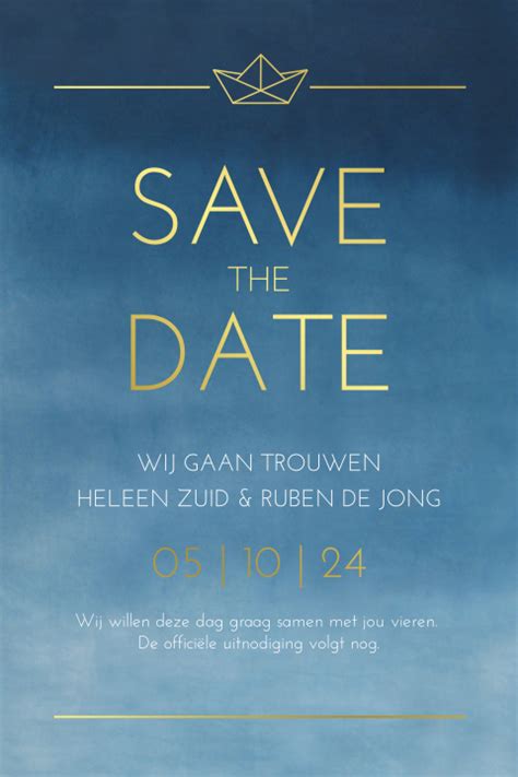 Save The Date Kaart Met Foto Loveshoot En Goudfolie Hartjes