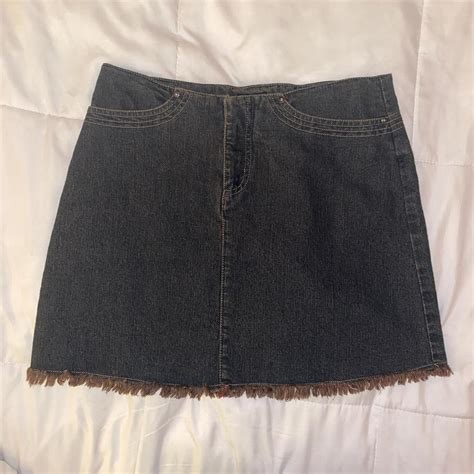 Dreamy Y2k Denim Mini Skirt Has Red Stitching On Depop