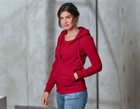 E S Hoody Sweatjacke Poly Cotton Damen Feuerrot Strauss