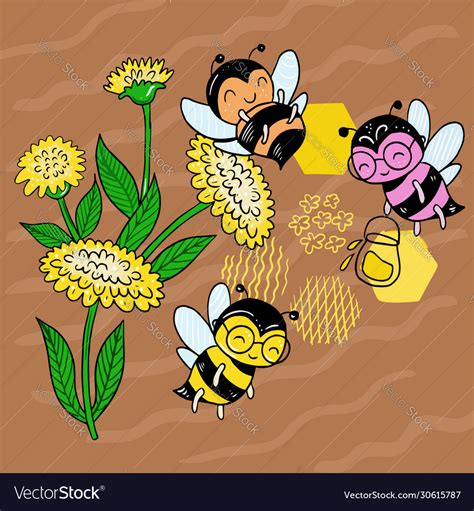 A Bee On Field Among Royalty Free Vector Image