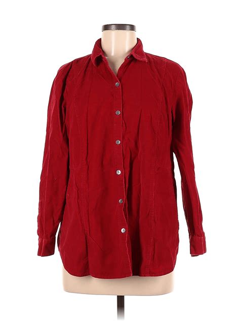 J Jill 100 Cotton Checkered Gingham Red Long Sleeve Button Down Shirt