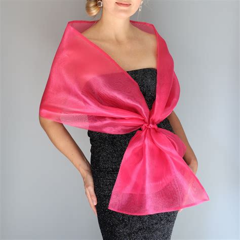 2 Sided Pink Fuchsia Organza Wrap Shawl Bolero Winter Wedding Shrug Elegant Pink Hot Pink Rose