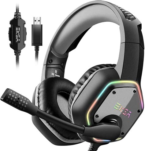 Auriculares Gamer Headset Eksa E V Surround Rgb Pc Ps Gris