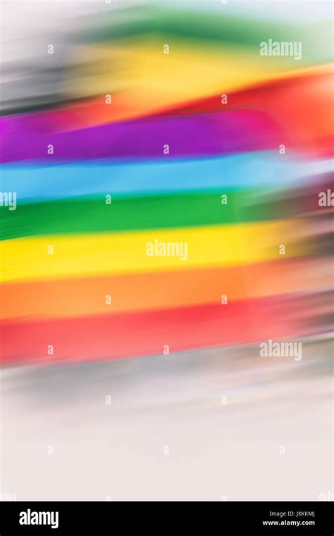 Motion Blurred Picture Of A Gay Rainbow Flag During Pride Parade Concept Of LGBT Rights Stock