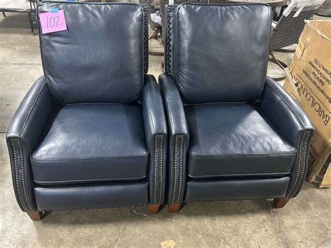 2 New Barca Lounger Nailhead Trim Push Back Recliners Blue Earls