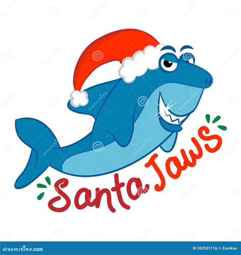 Santa Jaws Santa Shark Funny Vector Illustration With Text For