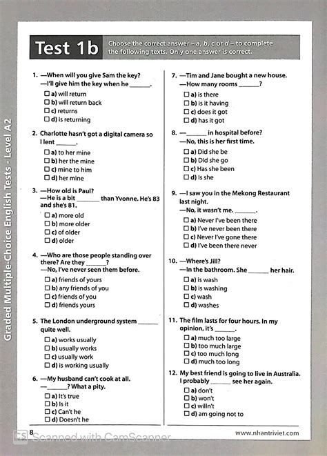 Graded Multiple Choice English Test Level A2 Không Cd Pdf Yds Edu Vn