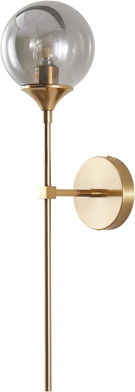 KCO Lighting Smoke Gray Glass Globe Wall Sconce Modern Gold Long Pole