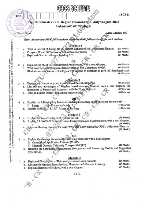 VTU Exam Question Paper With Solution Of 18CS81 Internet Of Things July