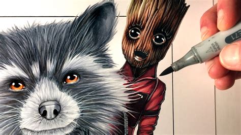 Lets Draw Rocket Raccoon Baby Groot From Guardians Of The Galaxy Vol