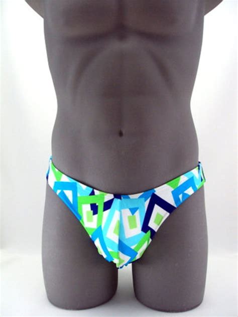 Multi Color Vintage Square Print Men Bikini Swimsuit No Drawstring Etsy