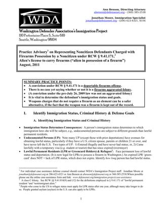 WDAIP Practice Advisory For Non Citizen Firearms Possession 08 31 2011