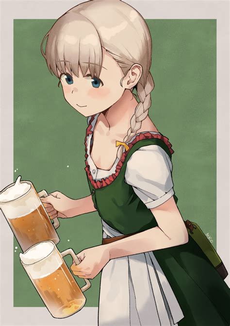 Safebooru 1girl Alcohol Apron Bangs Banned Artist Barmaid Beer Beer