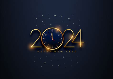 Happy New Year Greeting Banner With Golden Clock Design Vector Png