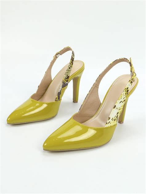 Snakeskin Embossed Point Toe Stiletto Heeled Slingback Pumps Shein Usa