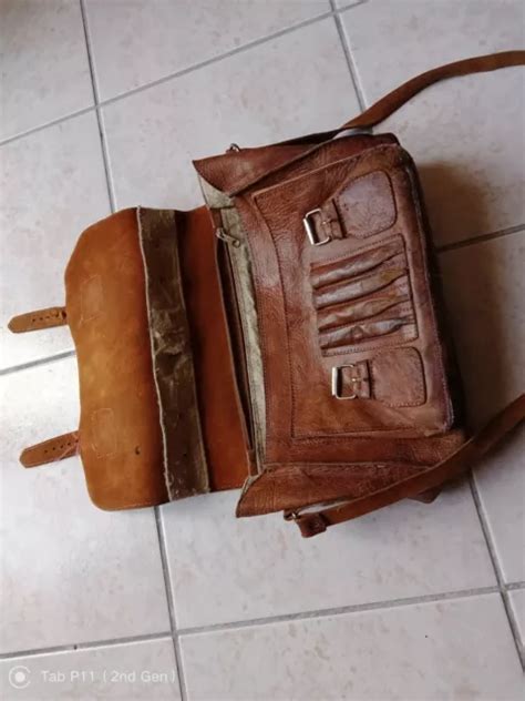 Ancien Cartable D Ecolier Ou Besace En Cuir Ann Es Eur